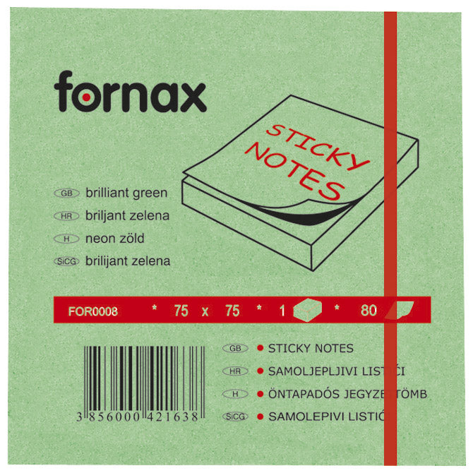 Blok samolepljiv 75x75mm 80L Fornax neon