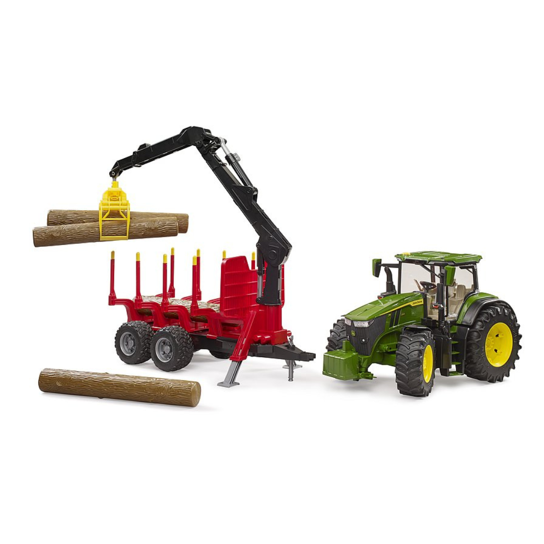 Traktor John Deere 7R 350 sa prikolicom za drva i 4 debla